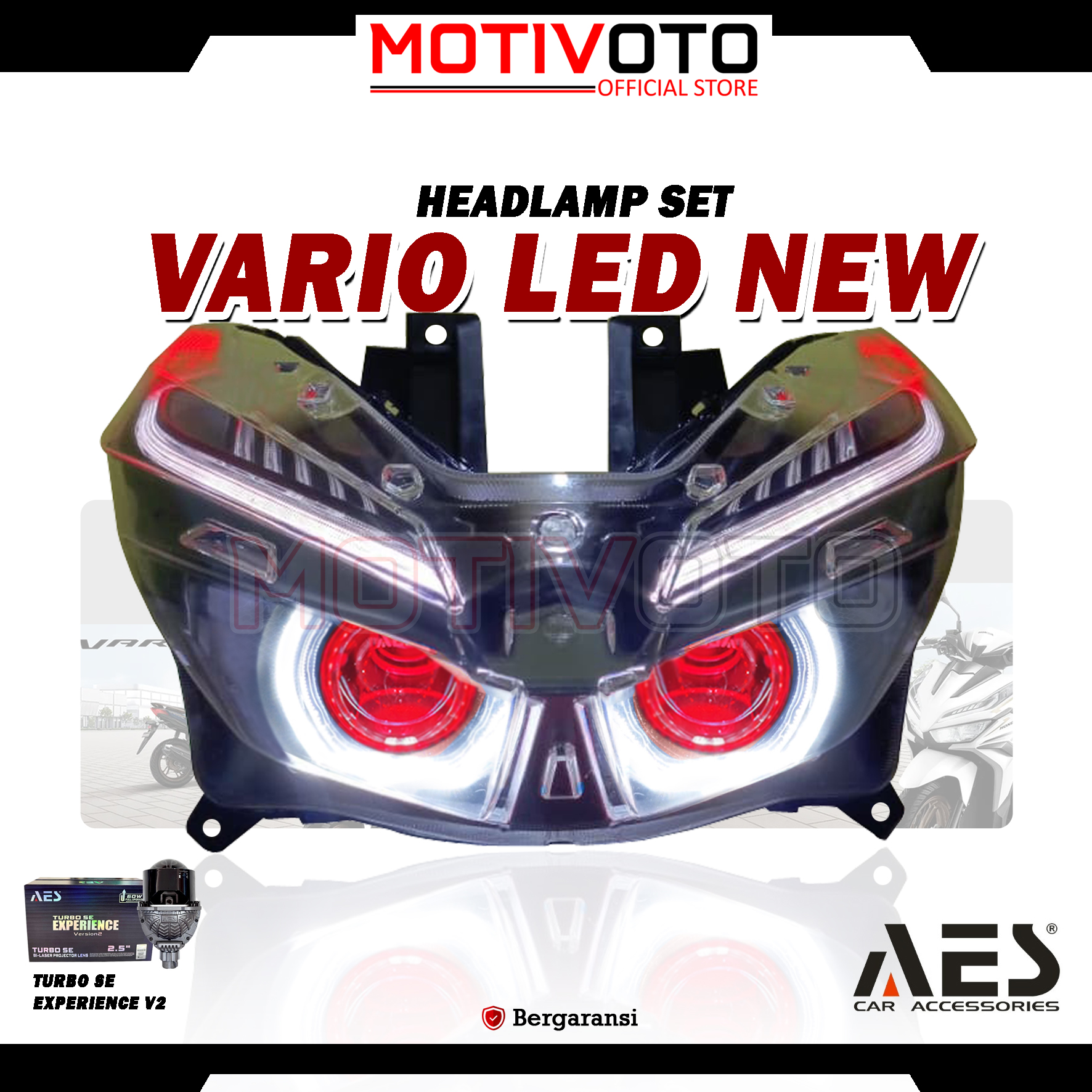 Projie BiLED AES Vario125/150 LED New + Saklar PNP Lampu Depan Bi-LED AES Turbo SE Experience 2.5inch 60Watt Honda Vario 125 / 150 LED New 2018 - 2022 K60R K59J with Exhaust Fan RGB