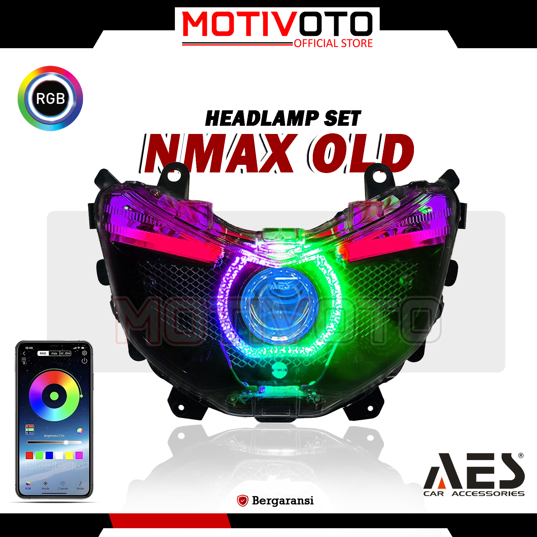 Headlamp Projie BiLED AES Nmax Old Full RGB + Saklar PNP Lampu Depan Bi-LED AES Turbo SE Experience 2.5inch 60Watt Yamaha Nmax Old 2DP 2014-2019 with Exhaust Fan RGB