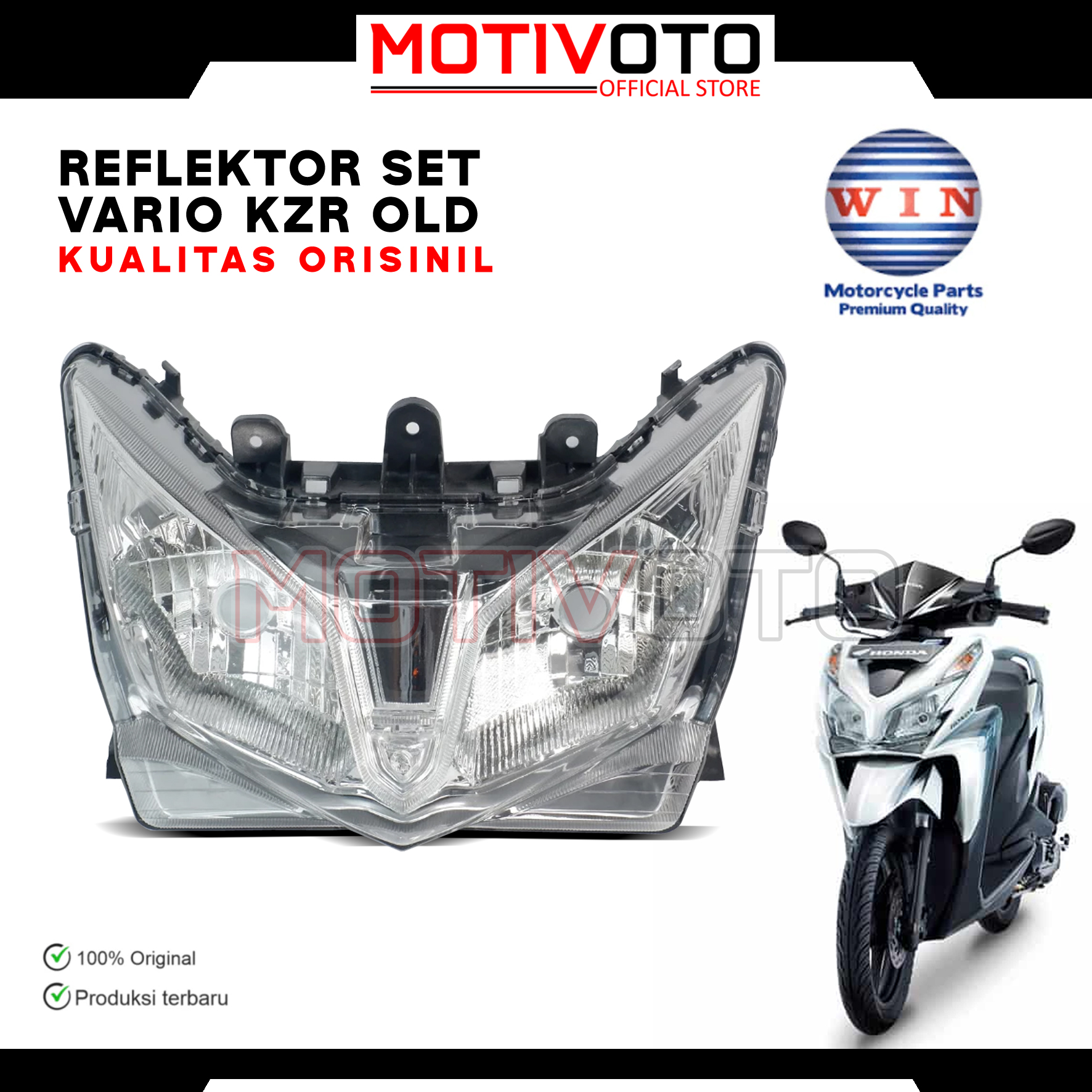 Reflektor Lampu Depan + Mika Vario 125 KZR Kualitas Original Lampu Depan Beat Vario 125 Superold 2012-201 Presisi Bahan Kokoh
