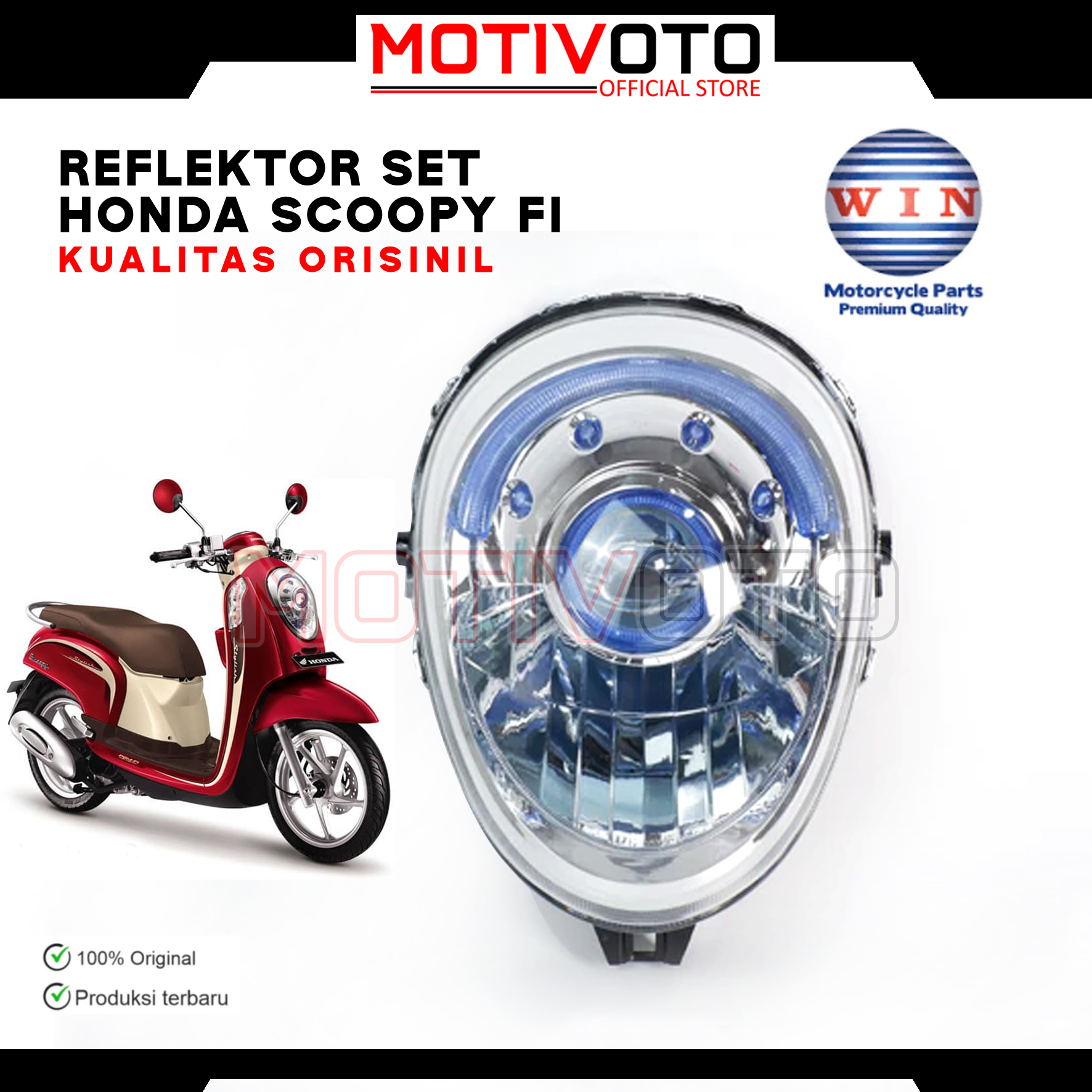 Reflektor Lampu Depan + Mika Scoopy Fi Kualitas Original Lampu Depan Beat Honda Scoopy Fi 2013-2017 Presisi Bahan Kokoh